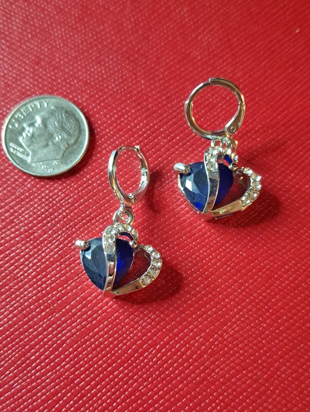 Topaz Faux Heart Rhinestone Silver Tone Earrings